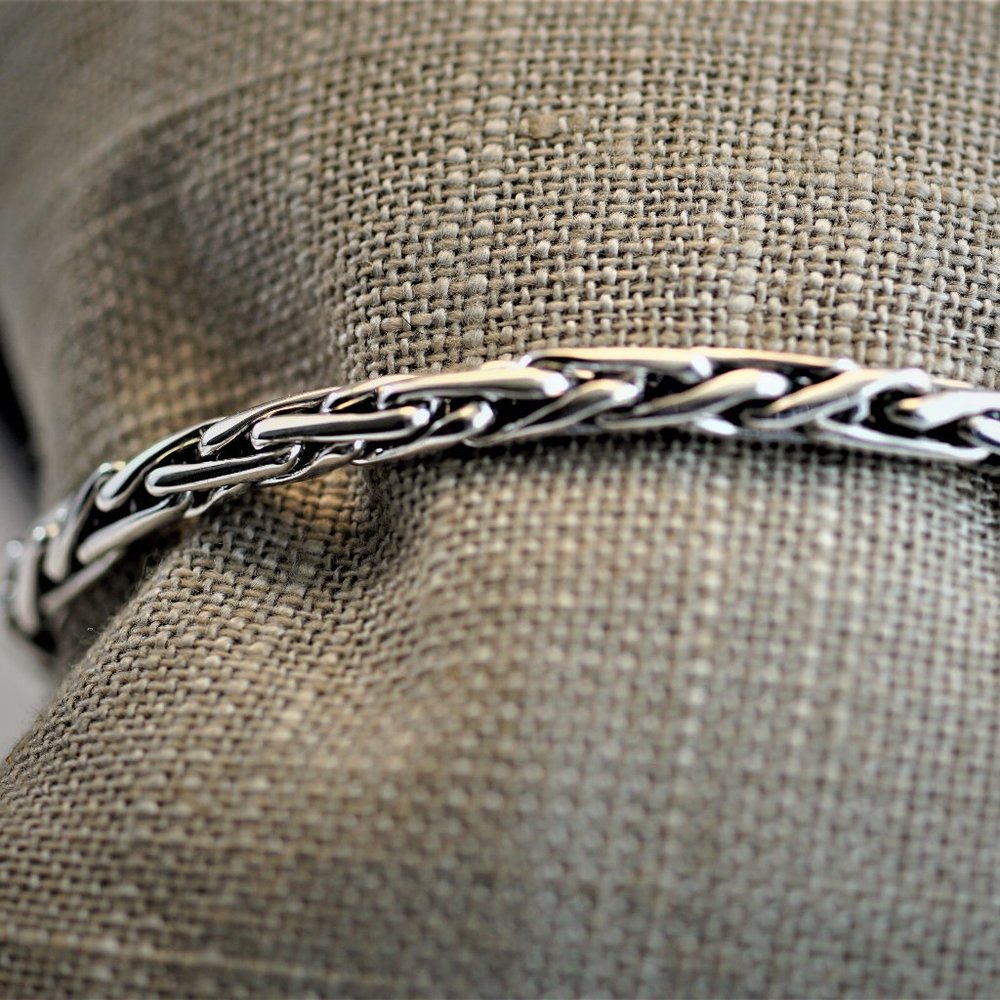 Mens Woven Italian Chain Sterling Silver Bracelet
